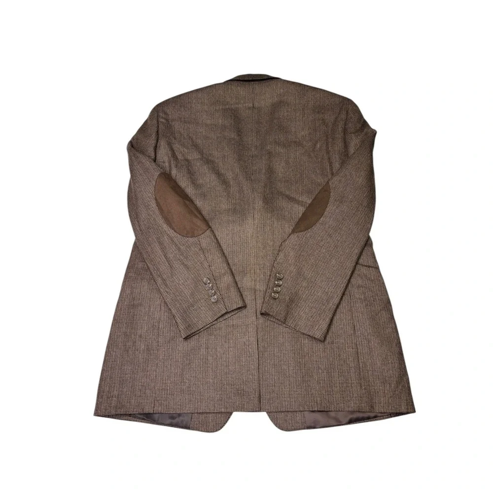 Stafford Essentials Classic Fit Wool Blazer Brown Herringbone Elbow Patches‎ 44L
